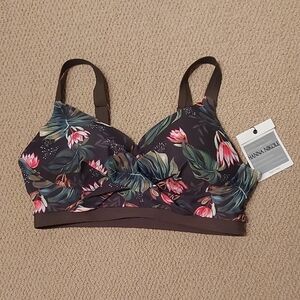 Floral Bikini Top - Khaki Green, Brown and Pink